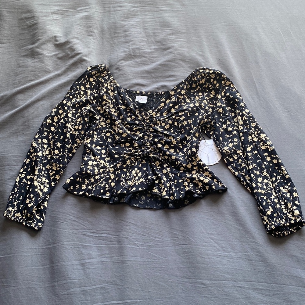 Black Floral Blouse Top